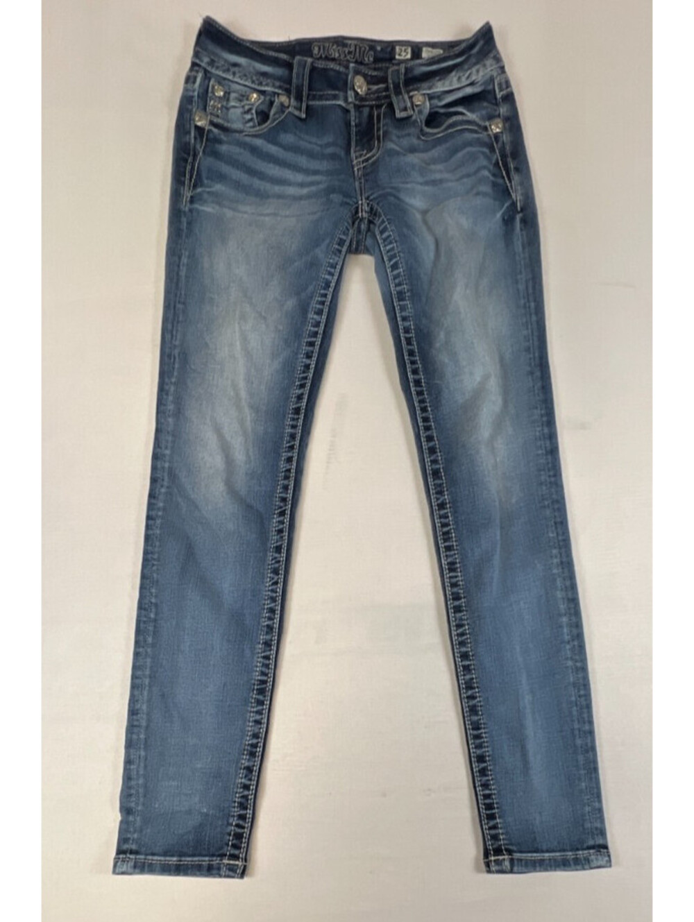 Miss Me Womens 25 Dark 03 Signature Skinny Blue Embellished Denim Jeans